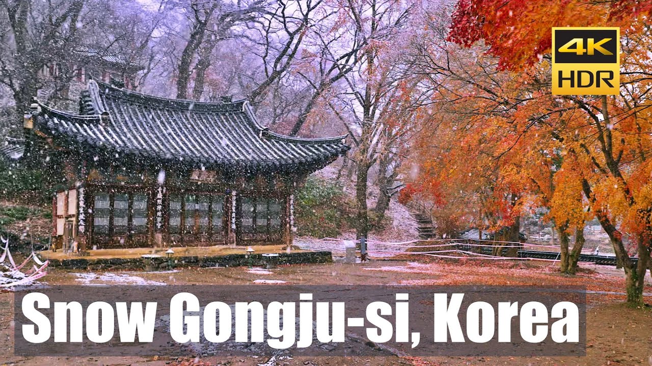 November Snowy Gongju Magoksa Temple and Gongsanseong Fortress Walk | Korea Travel 4K HDR
