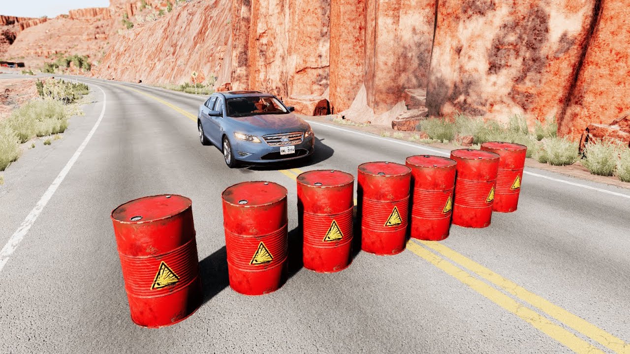 BeamNG drive #1 Cars vs Explosive Barrels