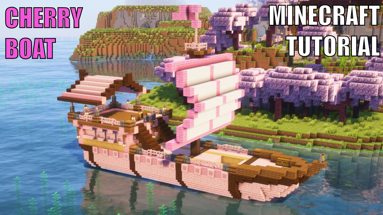 Minecraft How to Build Cherry Blossom Boat Tutorial | Easy Minecraft Boat Build