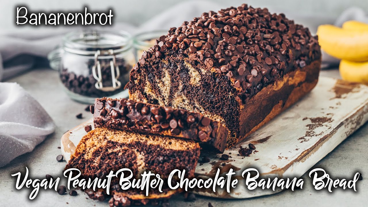 Veganes Erdnussbutter-Schoko-Bananenbrot * Marmor-Bananen-Kuchen Rezept *
