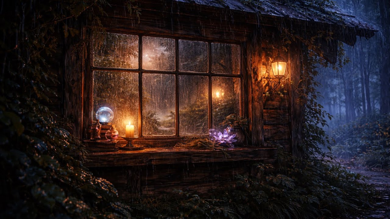 10 Hours Rain Outside a Cozy Cabin 🌧️ Night Sleep Sounds