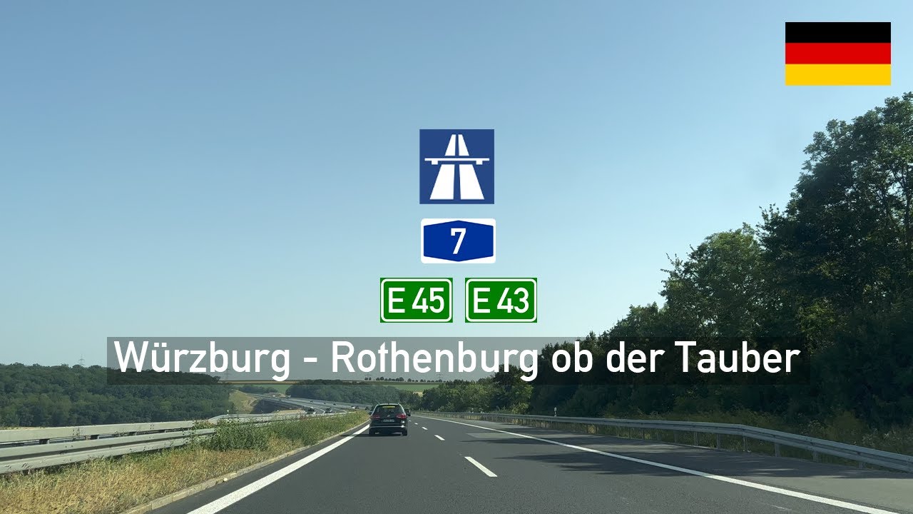 [4KHDR] Driving in Germany: Autobahn A7 E45 E43 from Würzburg to Rothenburg ob der Tauber