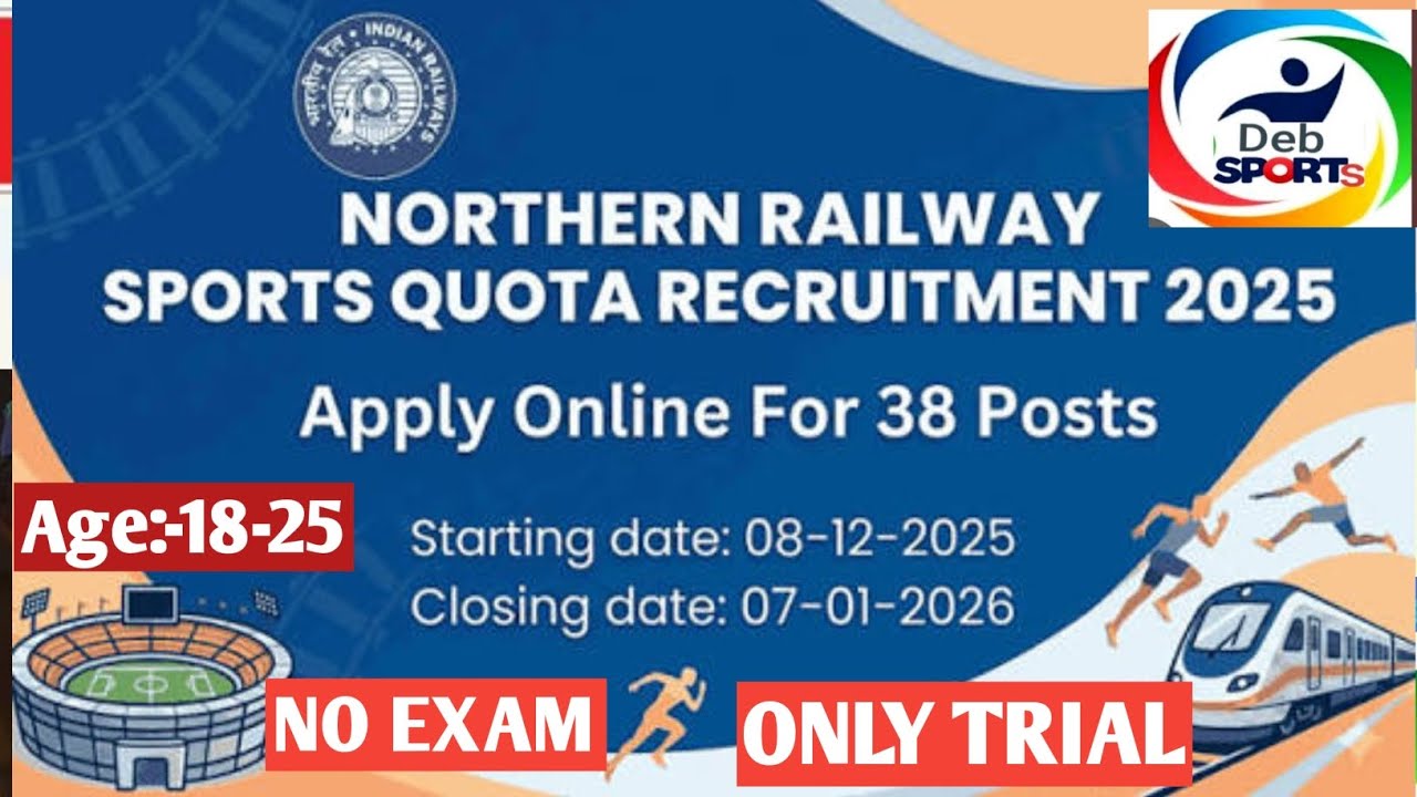 Sports Quota Recruitment 2025/ Indian Northern Railway Sports Quota JOBS in Delhi 2025-26/