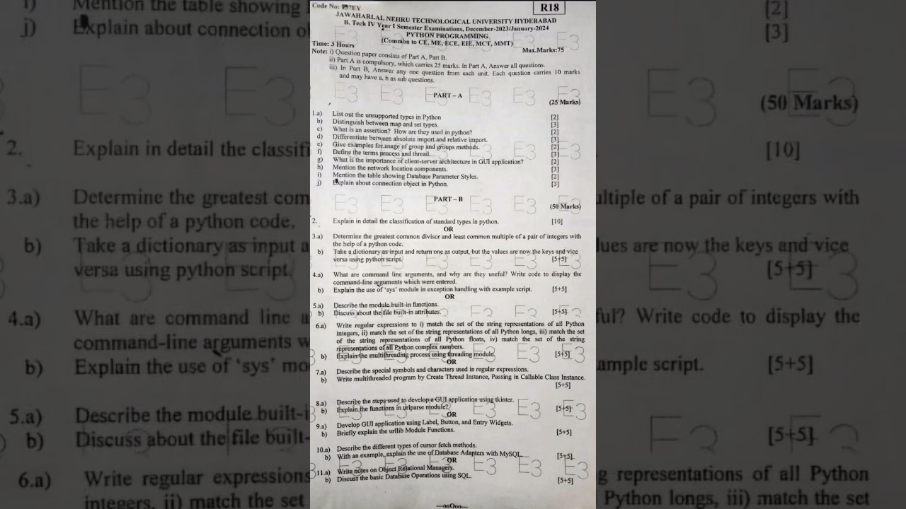 B-TECH JNTUH| R18 | CE ECE MMT ME| PYTHON PROGRAMMING| QUESTION PAPER