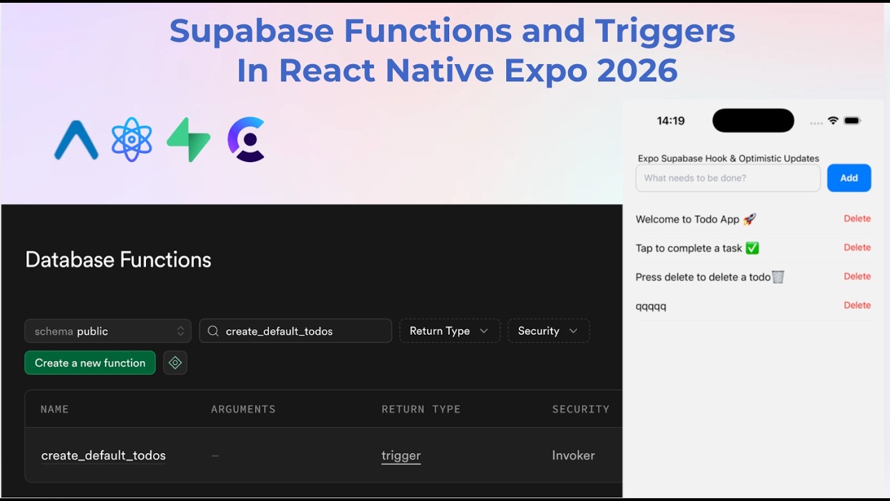 Supabase Functions and Triggers In React Native Expo 2026