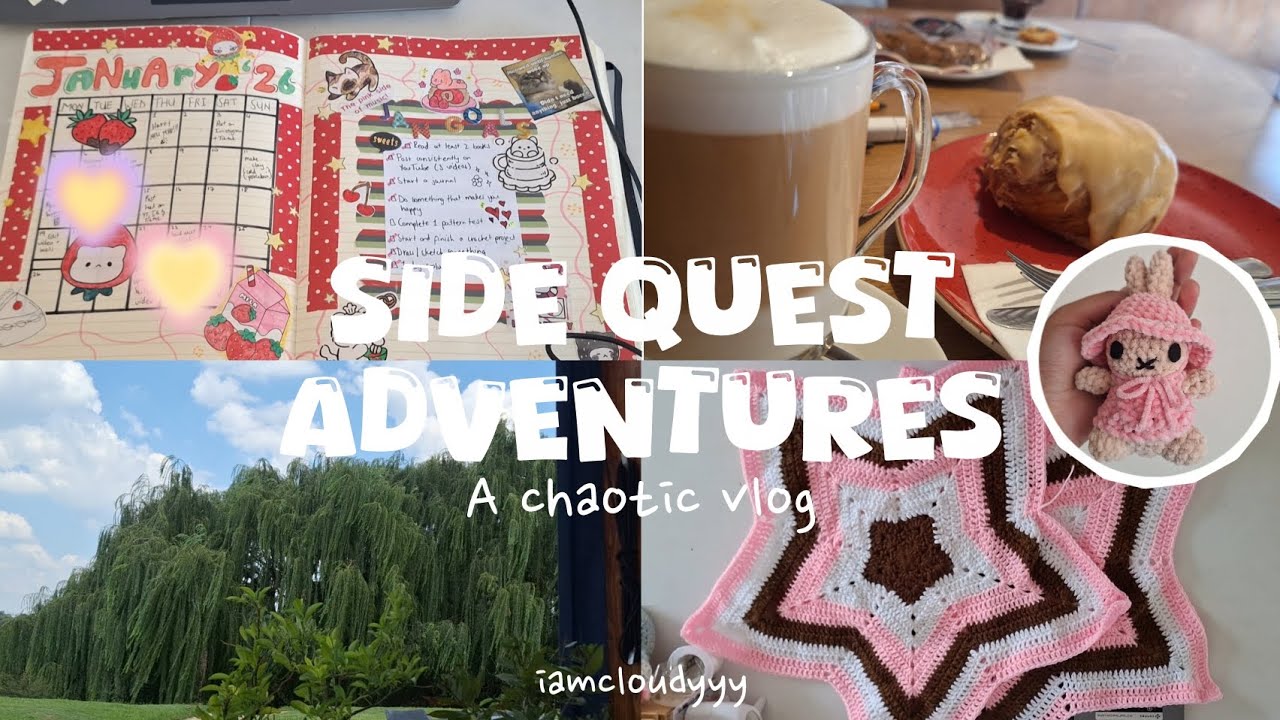 Side Quest Adventures☆ミ | crochet, journal spread, cafe studying, lunch dates, thriftingﾟ.+:｡ | vlog