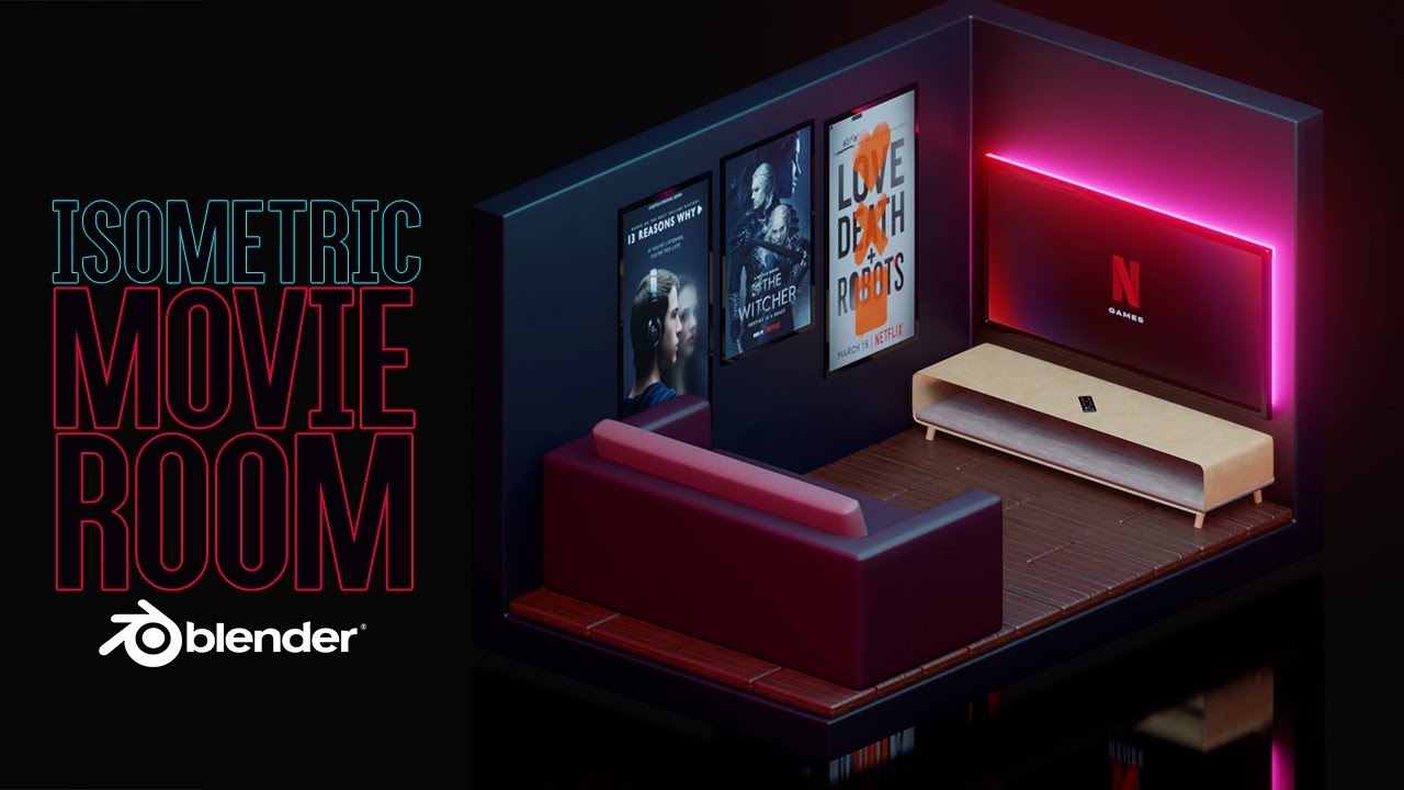 Isometric Movie Room  Beginner Friendly. blender 3.5