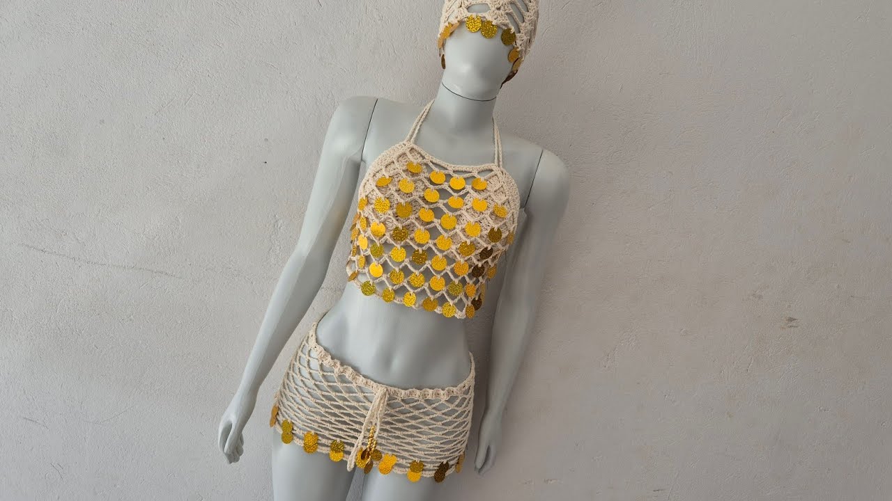 Saia de croche com lantejoulas para Carnaval 🎊  parte 4 conjunto 