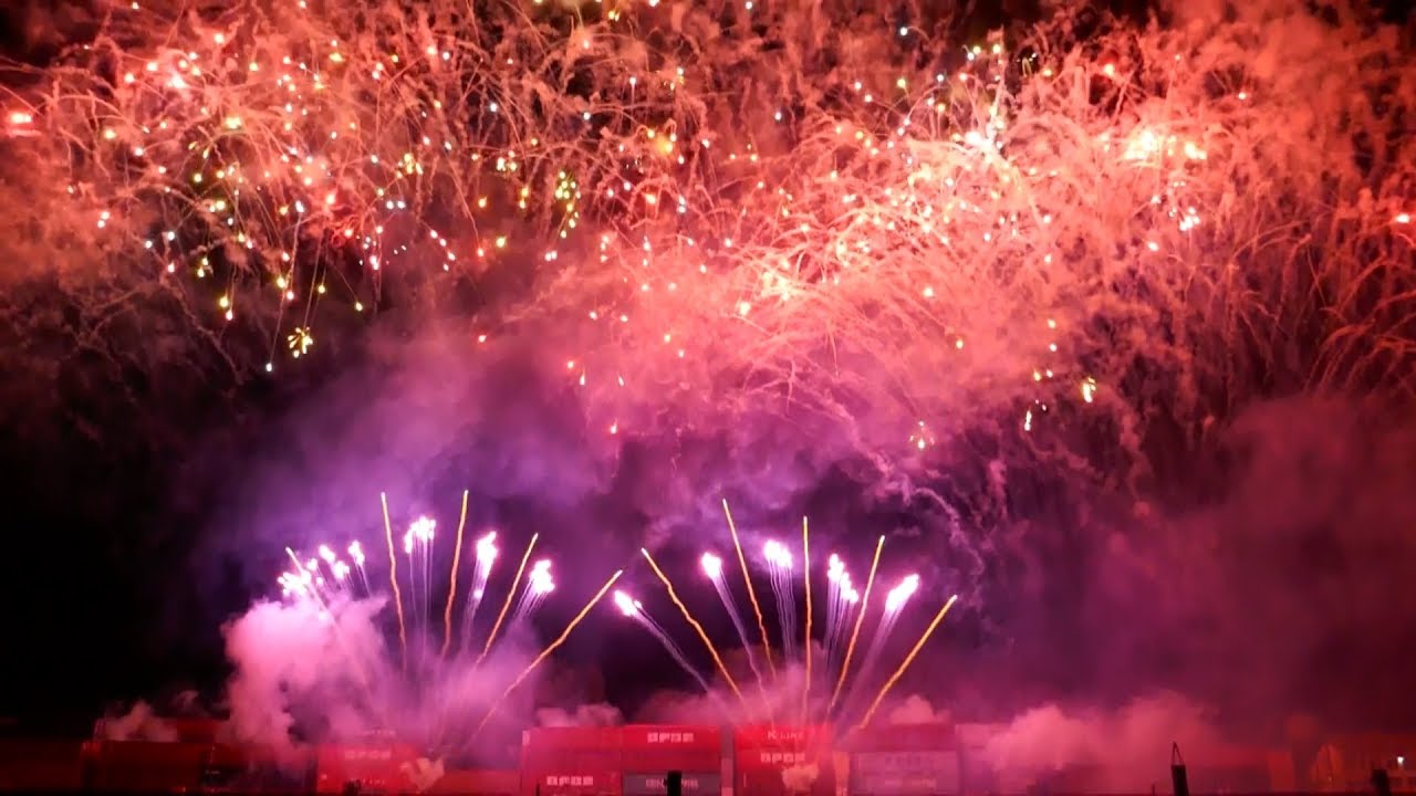 Rheinisches Fischerfest Gernsheim, Feuerwerk am Hafen, 2018
