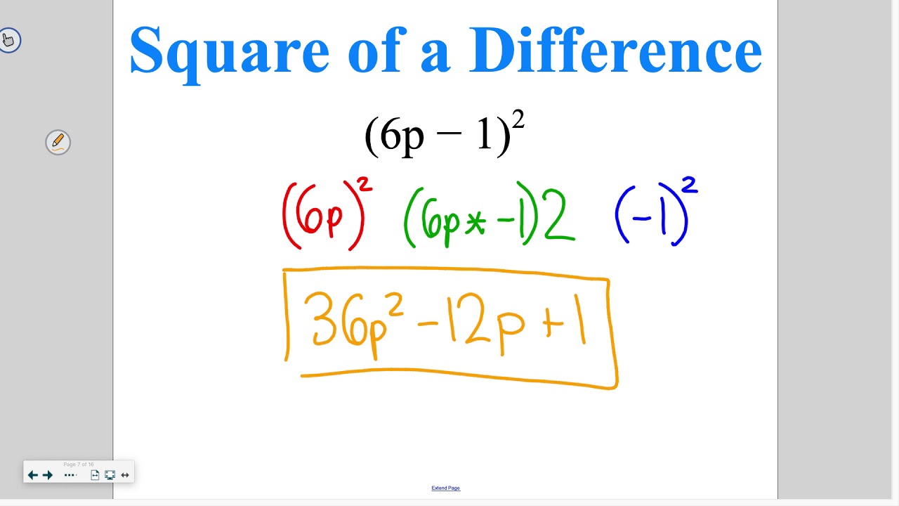 Algebra 7-3: Multiplying Special Cases
