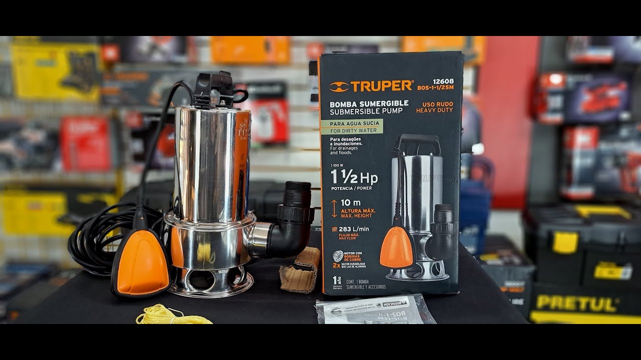 Bomba Suergible Para Agua Sucia 1 1/2 HP Marca Truper Ref 12608 en Acero Inoxidable
