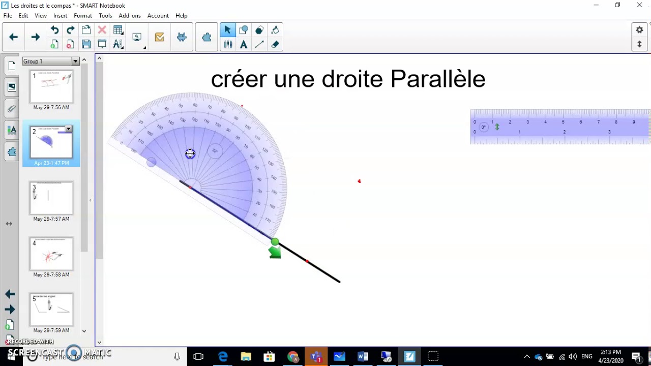 creer une droite parallel avec rapporteur