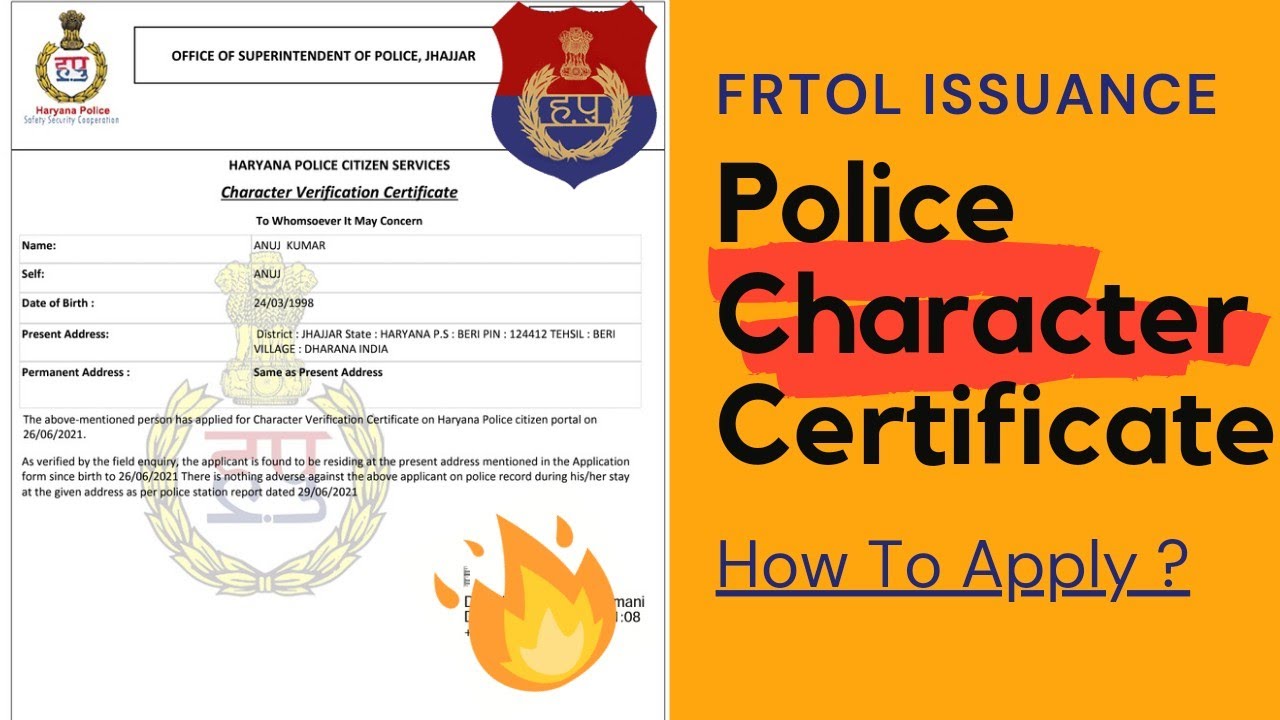 Police Verification or Character Certificate for FRTOL Issuance  | Fly With SKy