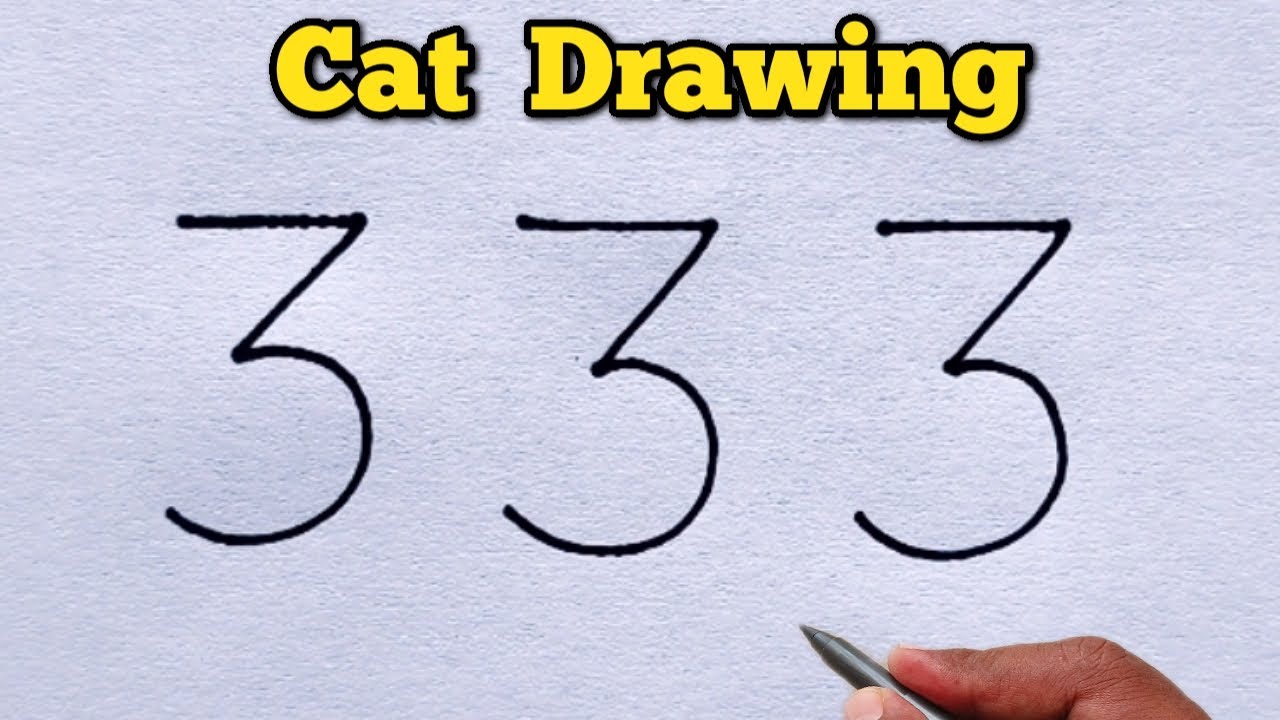 Cute Cat Drawing Using 333 Number | Simple & Creative Art