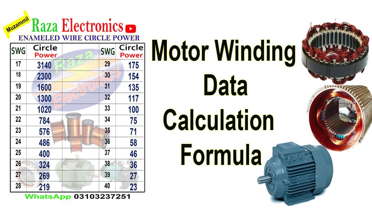 Motor Winding Data Calculation Formula in Urdu Hindi