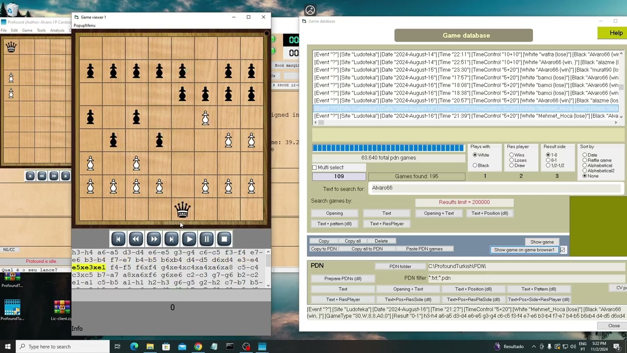 Converting Ludoteka games To PDN, using Profound for Turkish Checkers