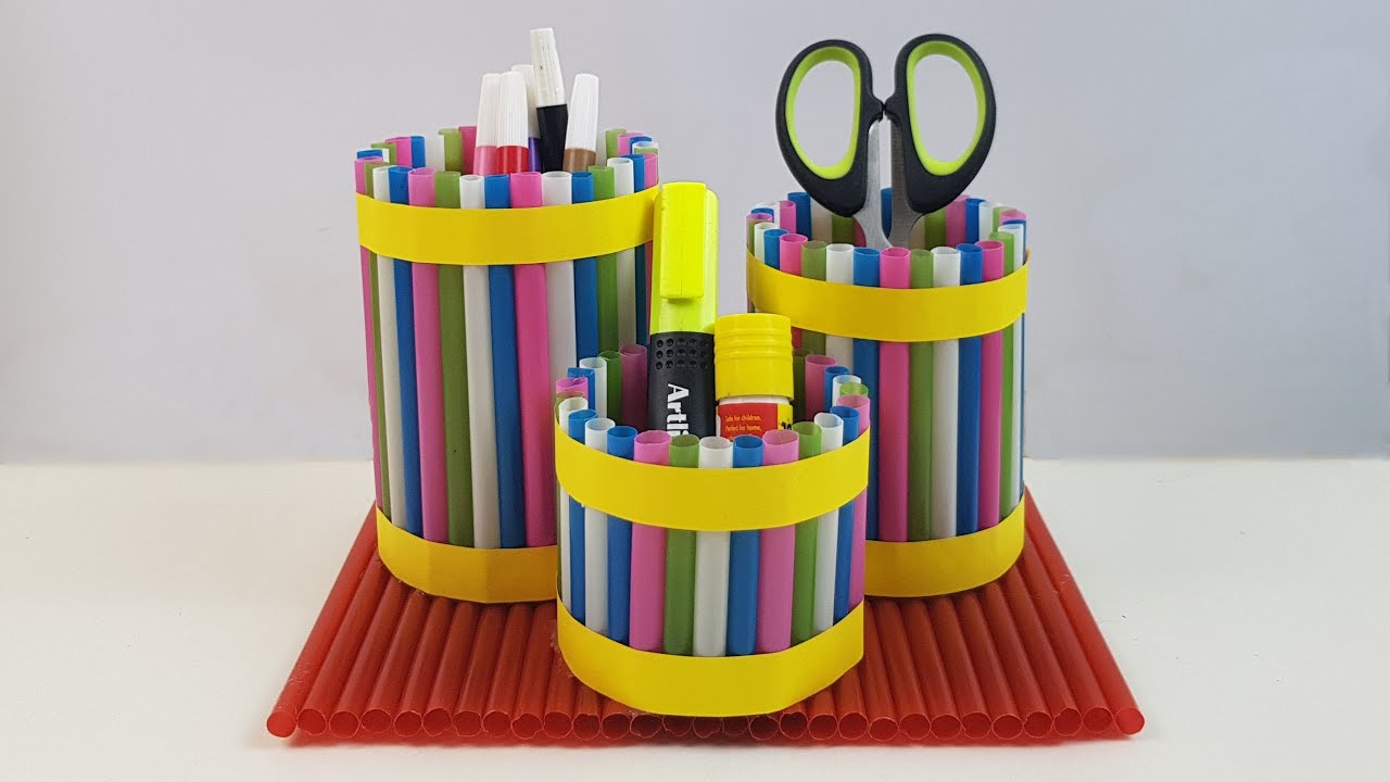 Tutorial Tempat Pensil Dari Botol Dan Sedotan | Ide Memanfaatkan Barang Bekas