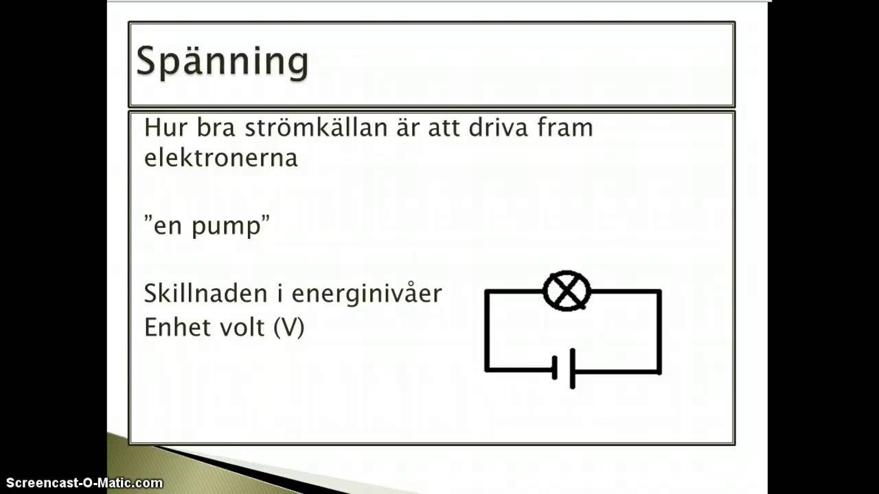 Str&ouml;mstyrka, sp&auml;nning och resistans