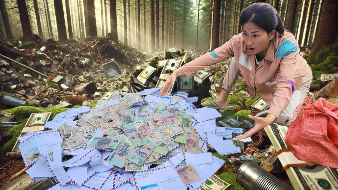 Poor girl collecting scrap got lucky: found a large amount of money left at an abandoned landfill