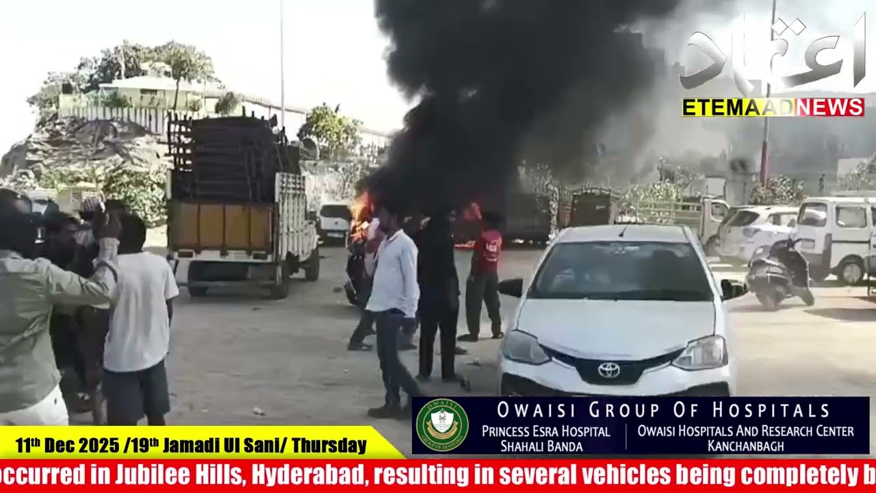 Jubilee Hills: Massive Fire Guts Several Parked Cars | Rahmat Nagar GHMC Ground Accident