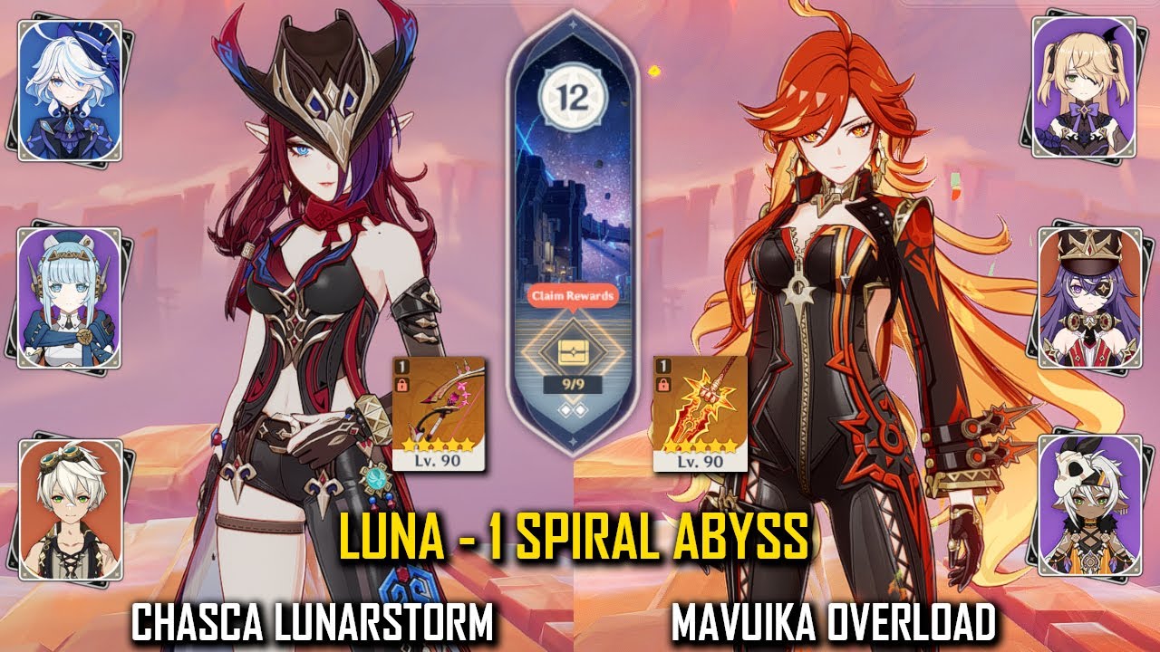 【GI】C0 Chasca Lunarstorm and C0R1 Mavuika Overload - Luna 1 (6.0) Spiral Abyss - Floor 12 - 9 Stars