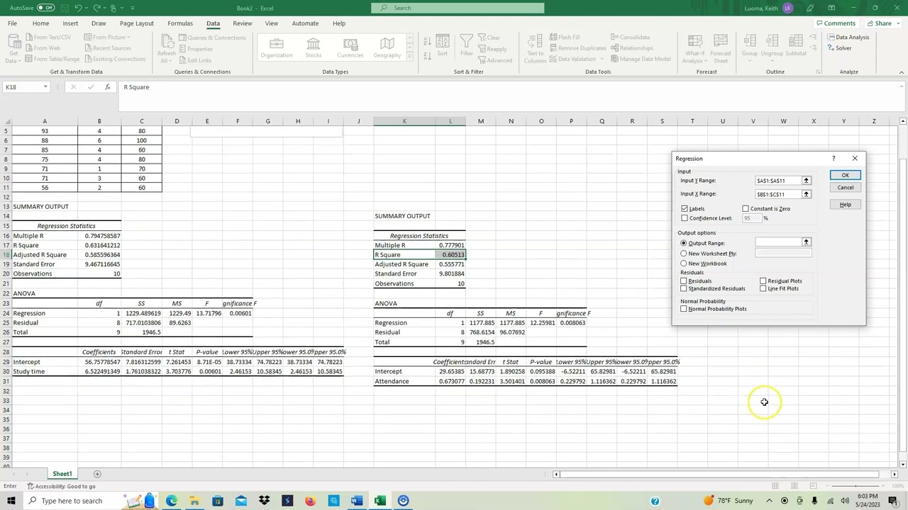 Multiple regression in Excel