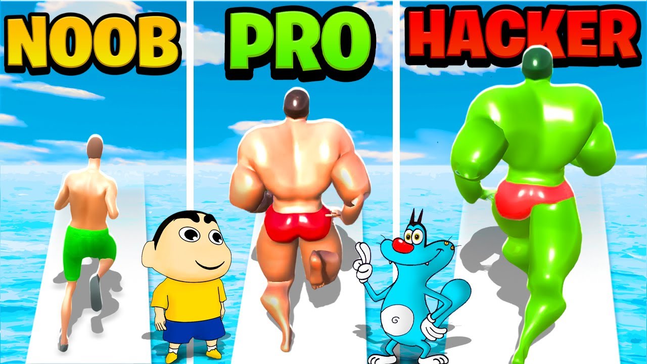 SHINCHAN OGGY PLAYING AMAZING GAME MUSCLE RACE 3D CHALLENGE | NOOB PRO HACKER GAME