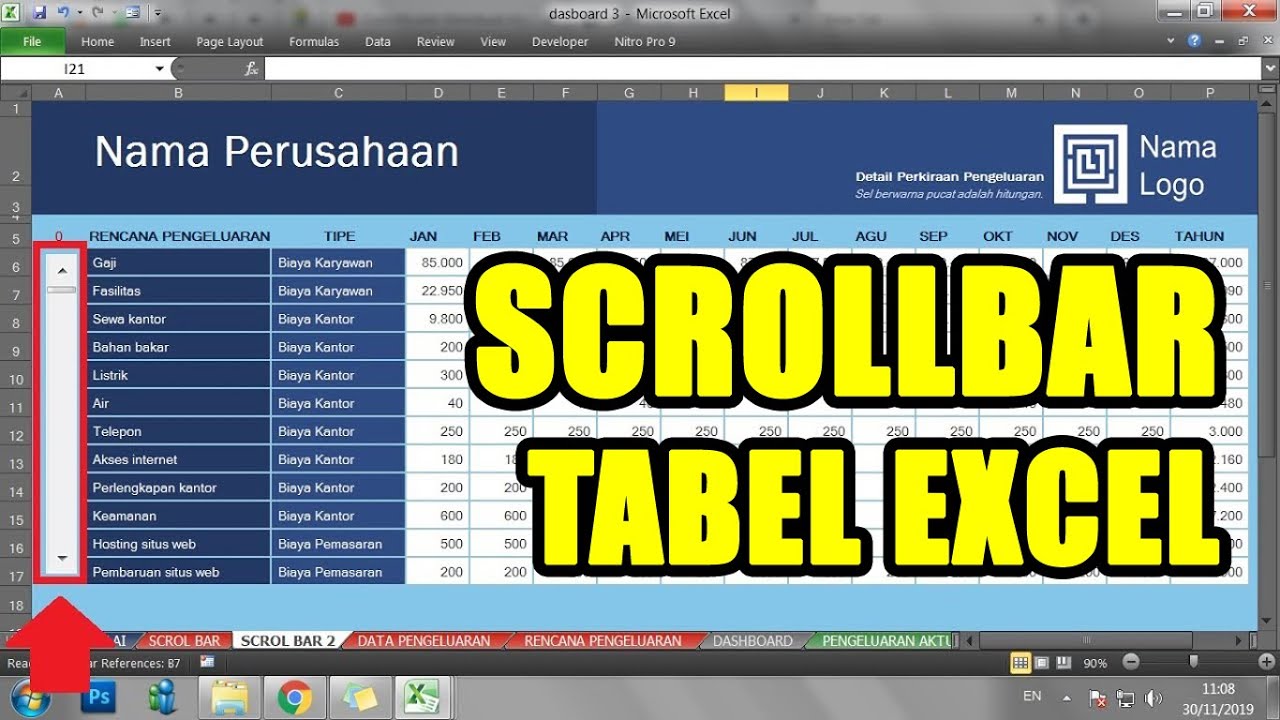 cara membuat scrollbar di excel