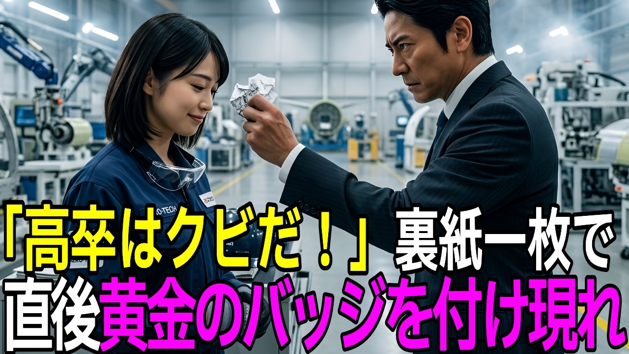「高卒はクビだ！」裏紙一枚で解雇した作業員、直後に「黄金のバッジ」を付け現れエリート常務が絶句する展開に【感動する話】【朗読】