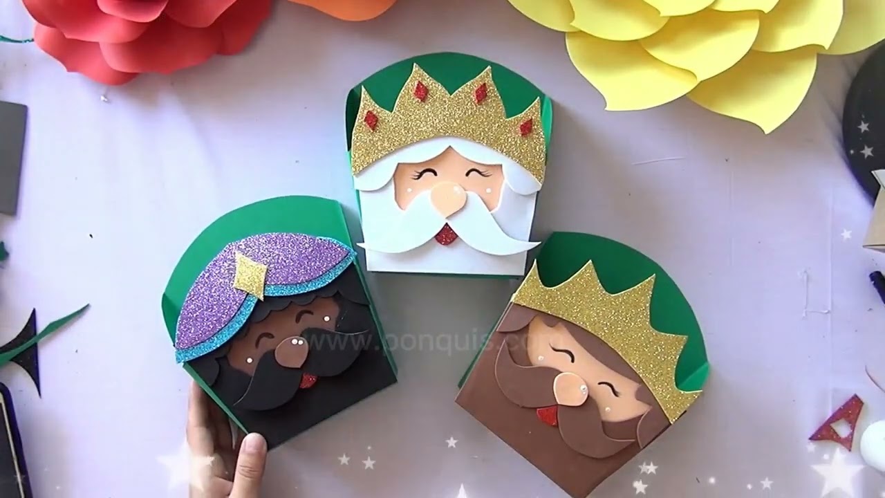Navidad Cajas de Dulces Reyes Magos en Cartulina con foami goma eva decoraciones de Navidad