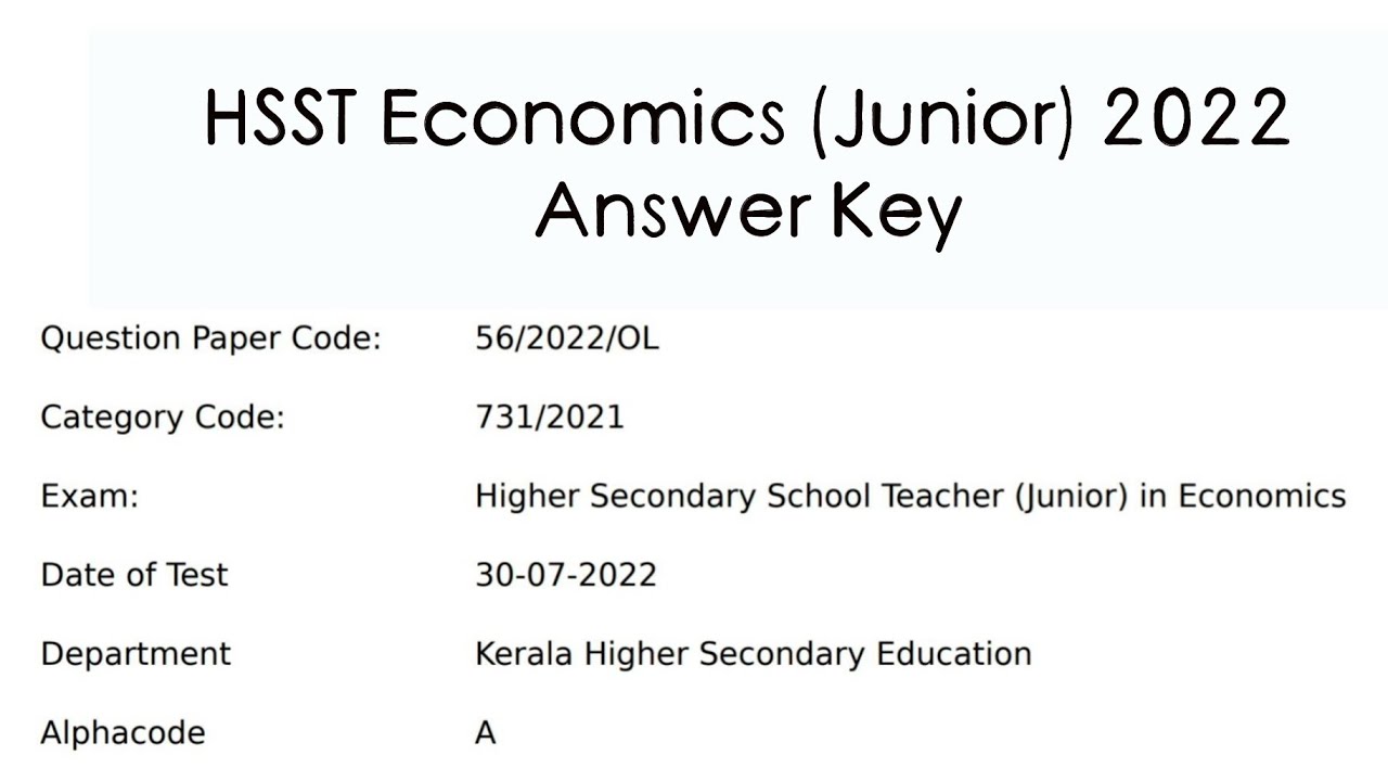 HSST Economics (Junior) 2022 Provisional Answer key published by PSC Catagory No.731/2021