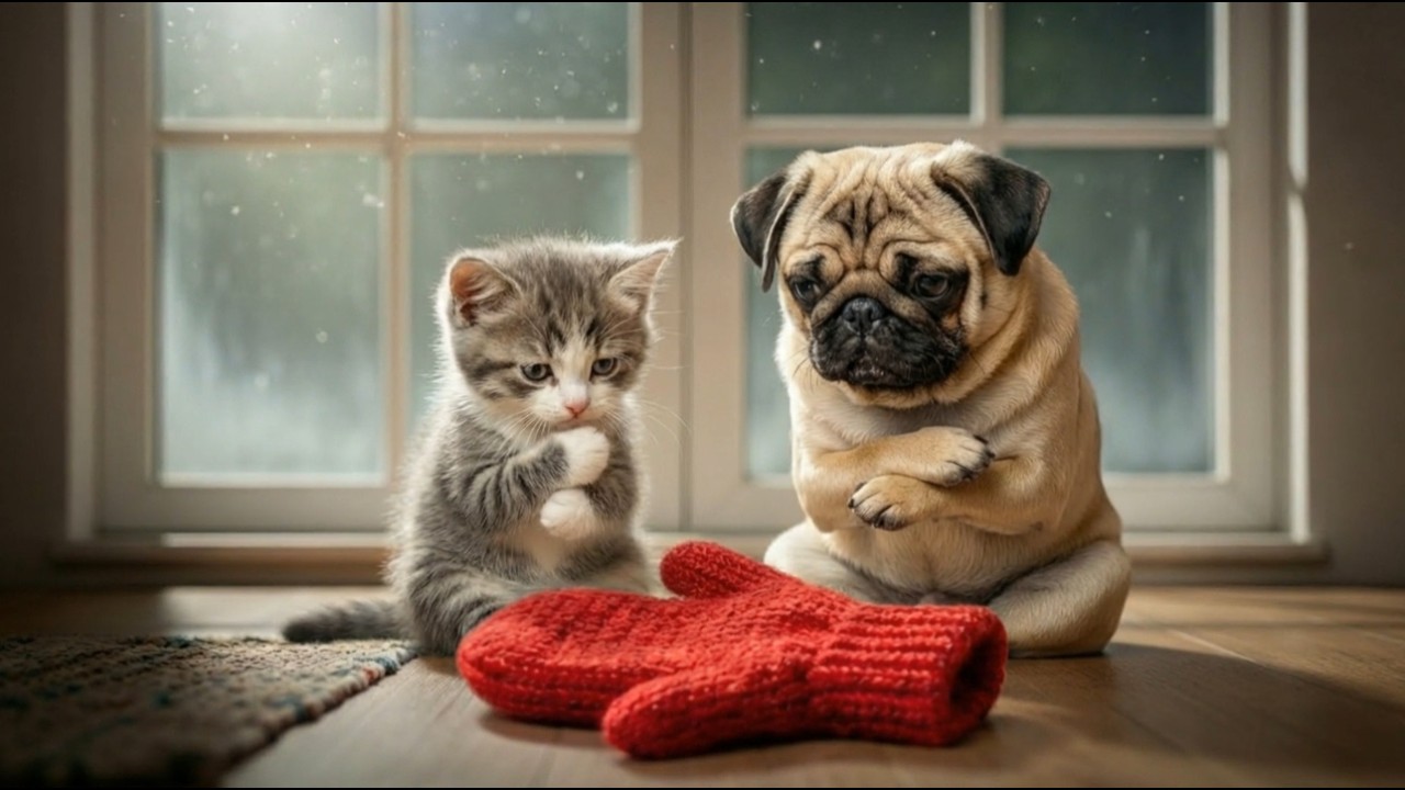 「サンタさん、落としたよ」子猫の愛おしい勘違いと、優しすぎるパグのクリスマスイブ