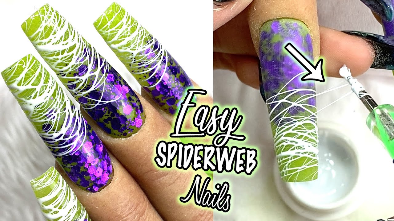 DIY EASY Spooky Halloween cobweb Acrylic Nails