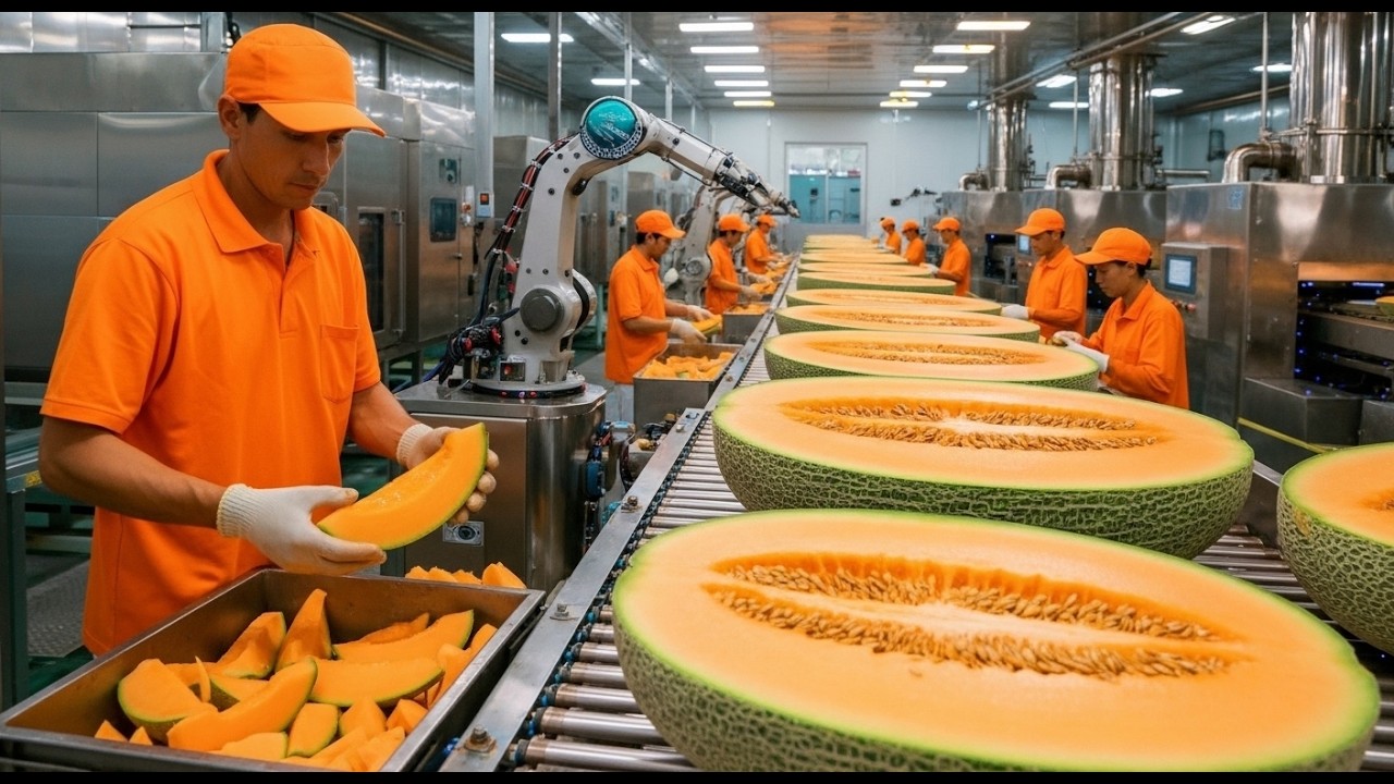 Inside a Modern Cantaloupe Factory: From Whole Melons to Melon Purée Base (Full Process)