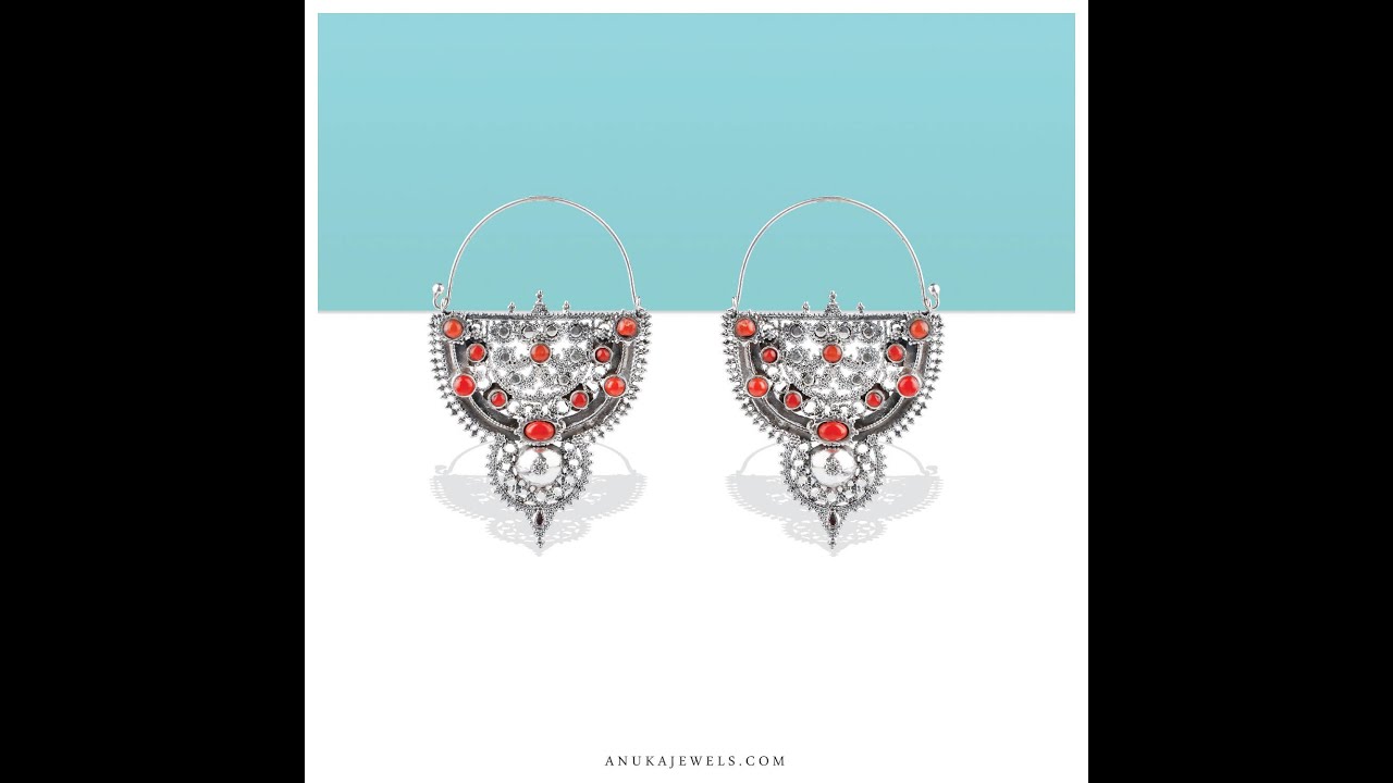 Amiable coral antique sterling silver hoops