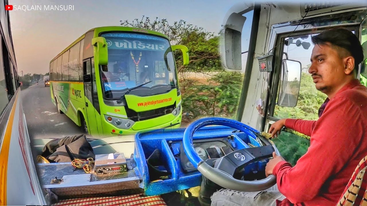 High Speed Bus Driving In Early Morning 🌄|| Jay Khodiyar Travels🚌 || Gujarat