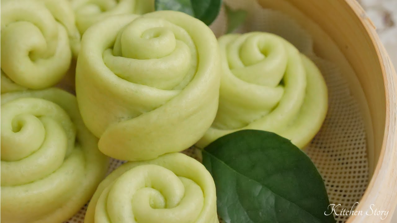 នំប៉ាវស្លឹកតើយ [Pandan Rose Bun]អាហារអាស៊ី[Kitchen Story]