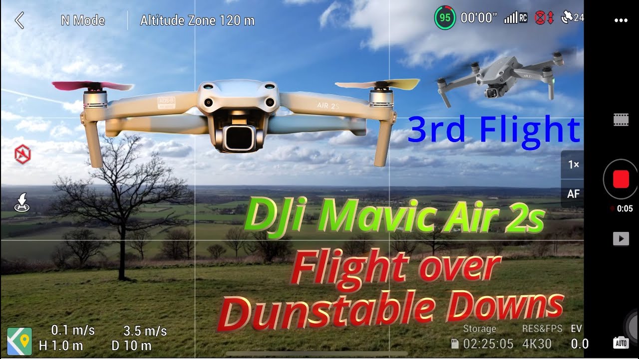 Flight over Beautiful Aerial Landscape Views at Dunstable Downs England, New DJi Mavic Air 2s Screen