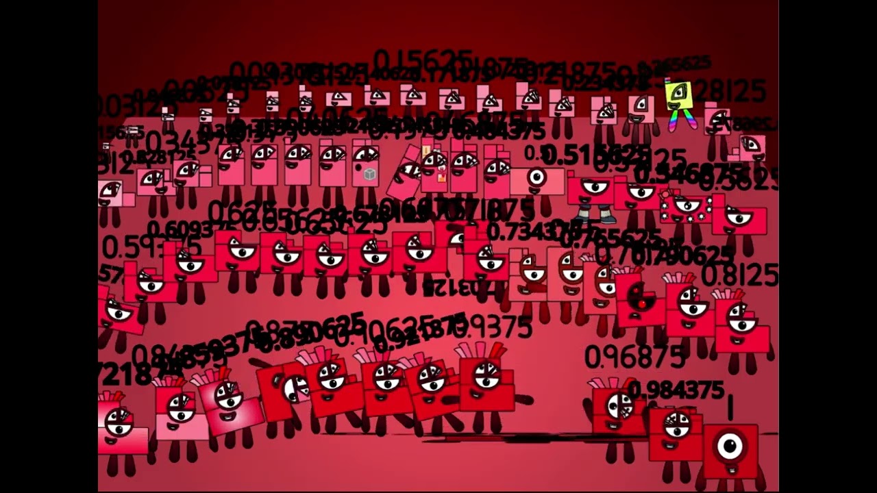 Numberblocks band 64ths from 0.015625 to 1