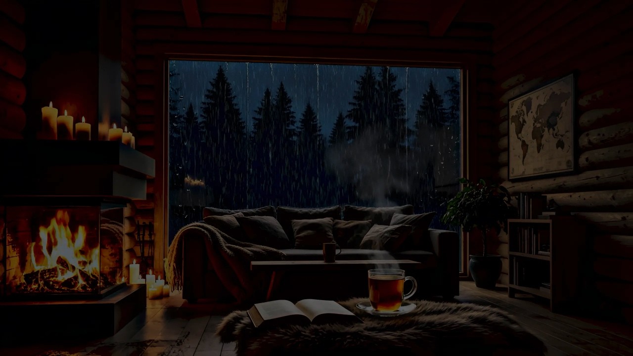 Crackling Fireplace & Rainy Cabin Night 🌧️🔥 Deep Sleep Guaranteed