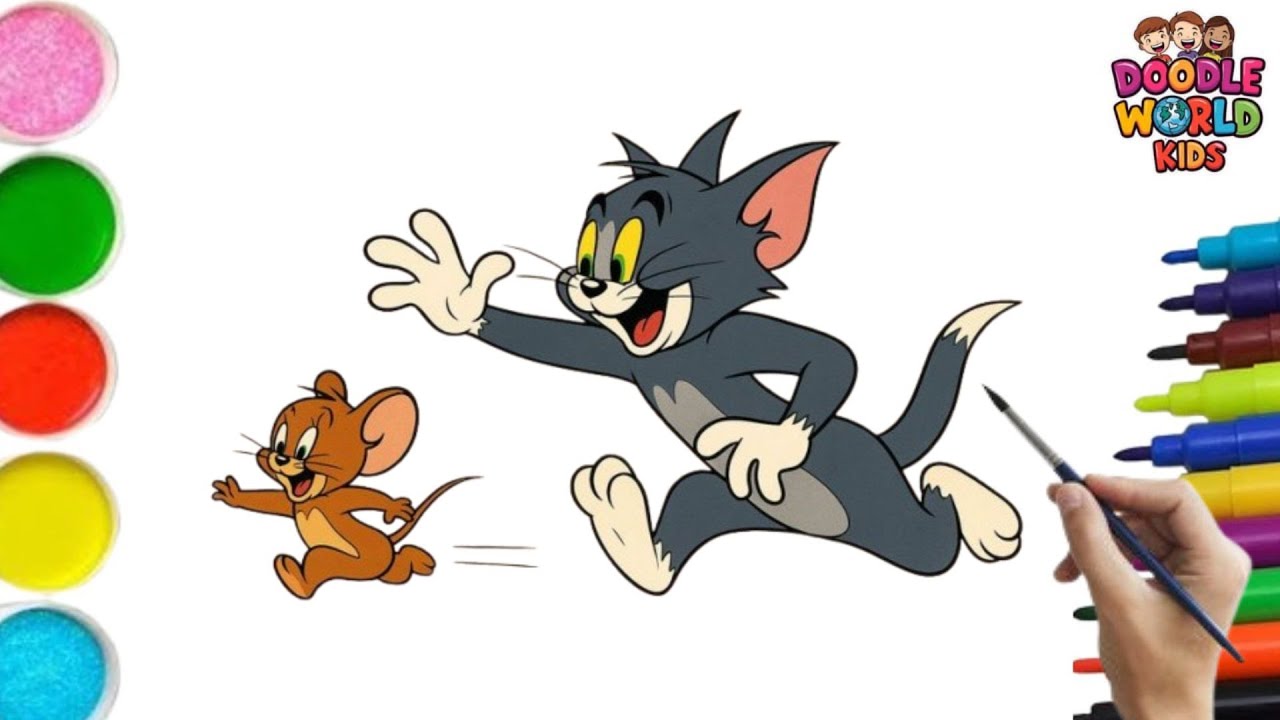How to Draw Tom And Jerry | Easy Cartoon Drawing for Kids 🖍️ | Fun Coloring & Nursery Rhymes