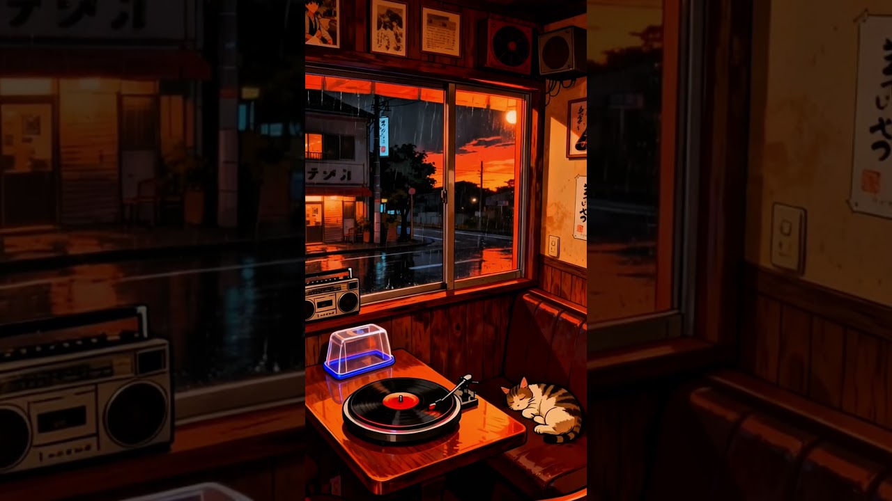 80s Japan jazz bar 🌧️ Vinyl, cat, rain 🎷🐾 