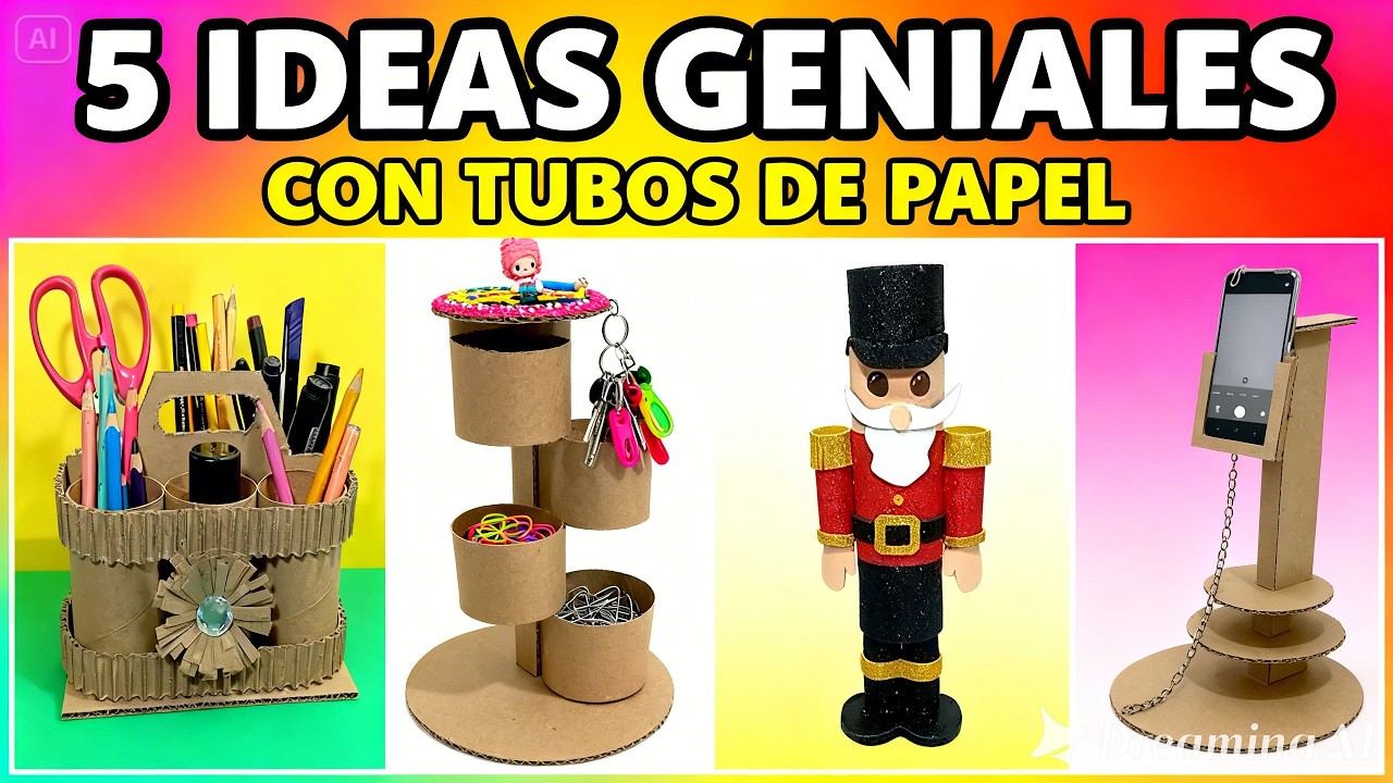 5 Manualidades con Tubos de Papel higiénico paso a paso TUTORIAL