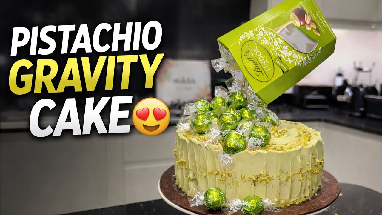 PISTACHIO LINDOR GRAVITY CAKE 💚 | Moist Pistachio Cake Recipe | Satisfying Cake Decorating