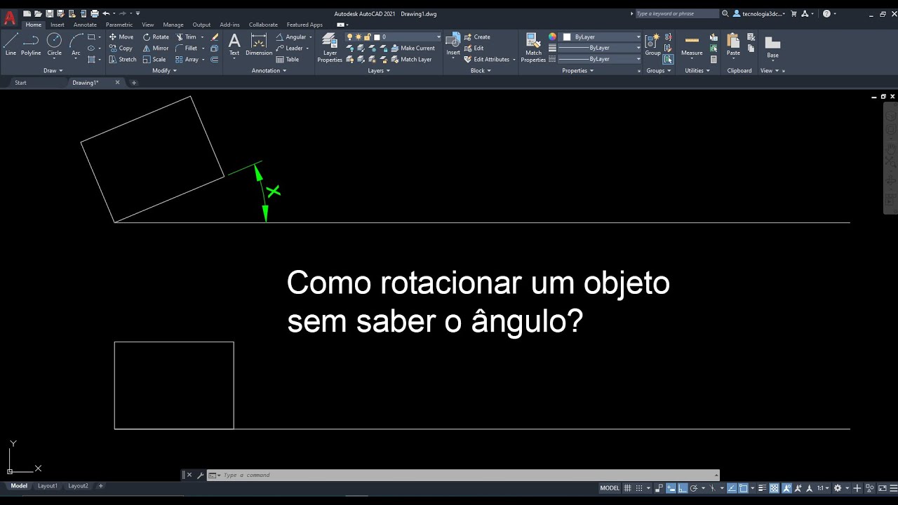 Comando #rotate  - Reference (N&atilde;o precisa saber o &acirc;ngulo) - Como usar o #AutoCAD para iniciantes