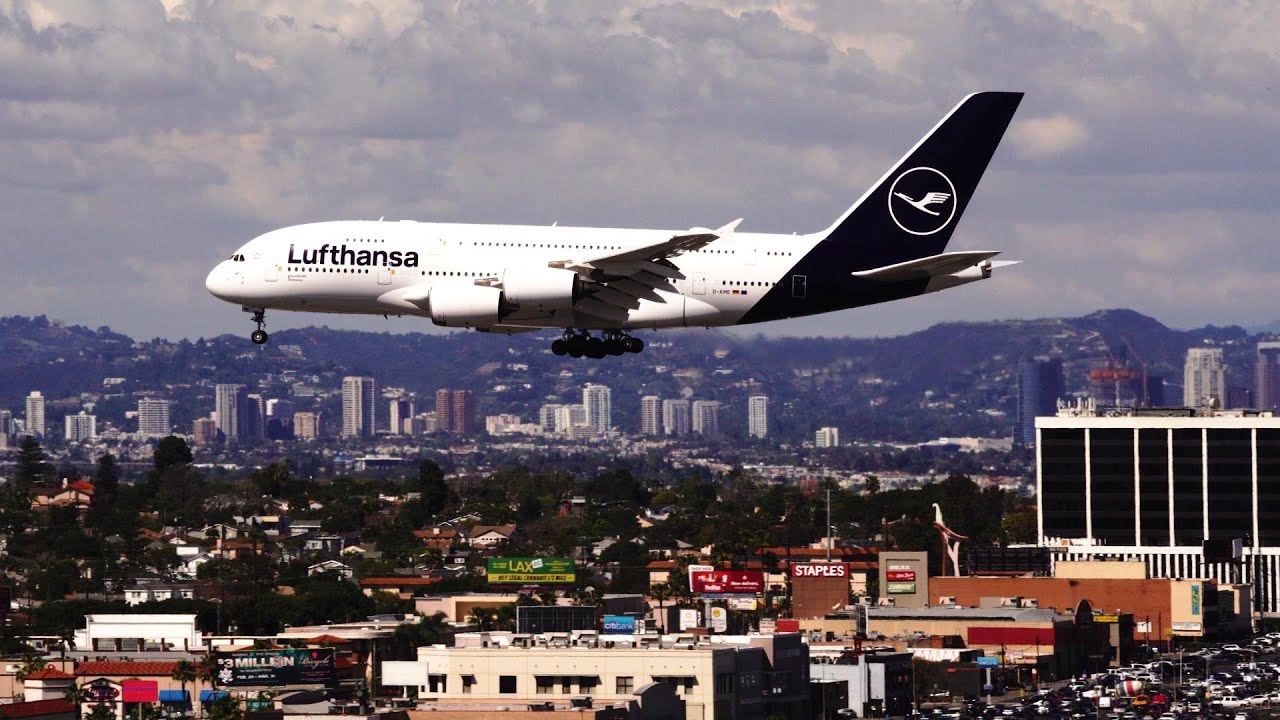 Lufthansa A380 Los Angeles Airport LAX Full Approach with ATC