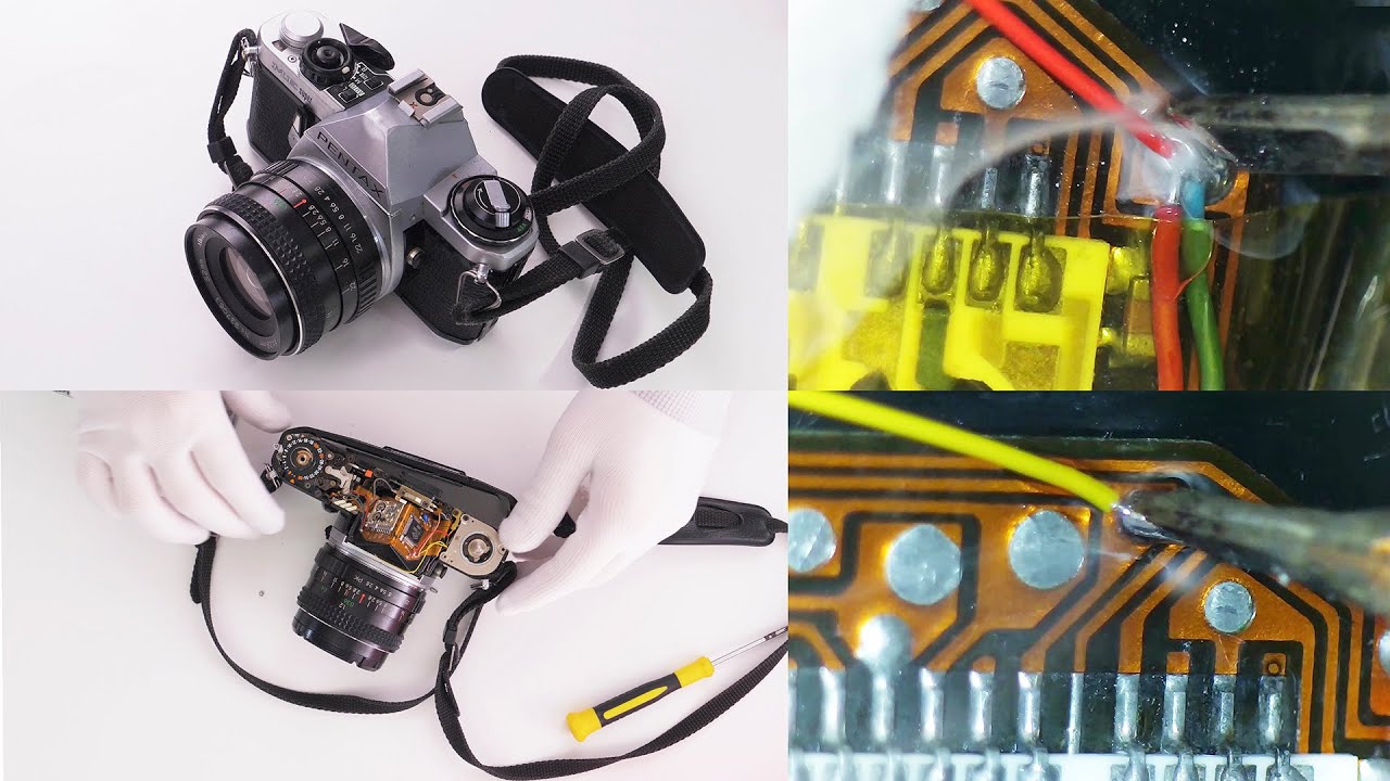 Pentax ME Super camera disassembly and electronics repair. Soldering flexible PCB