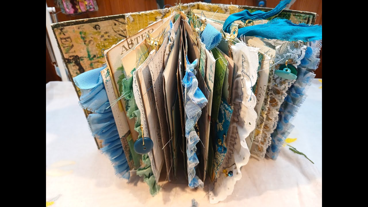 vintage junk journal/altered book 'blue flowers' - flip through