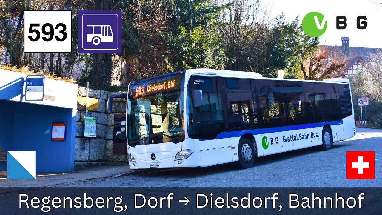 🇨🇭Zürich VBG Buslinie 593 | Regensberg → Dielsdorf, Bahnhof [4K]