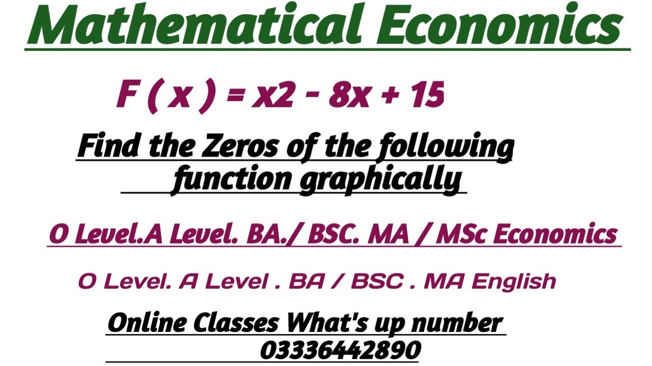 Mathematical Eco. Find the zeros of the following functions graphically. @ Economics with Sajid